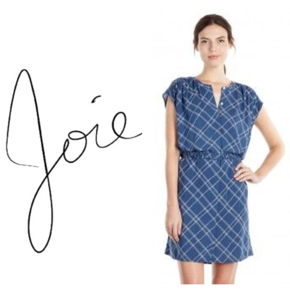 Soft Joie Verity Dusty Indigo blue Plaid Dress L